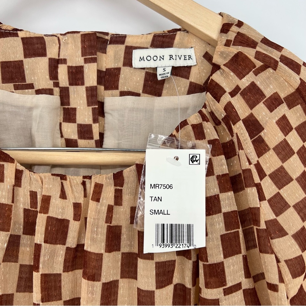 Moon River Tan and Brown Checkered Dress - Picture 6 of 16